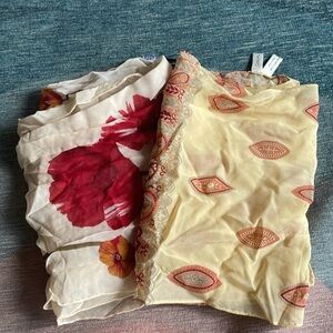 (2) Vintage Halston & Casual Floral Silk Bohemian Paisley Scarf Hair Wrap